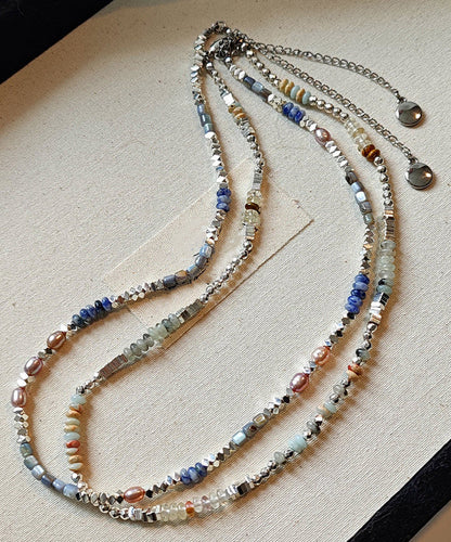 Chic Blue Square Stringing Beads Adjustable Silver Necklace