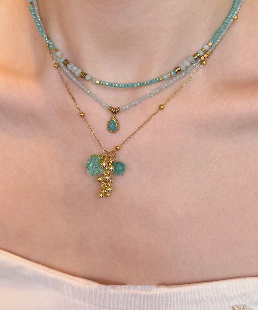 Chic Blue Sterling Silver Alloy Amazonite Grape Beading Pendant Necklace Three-piece set