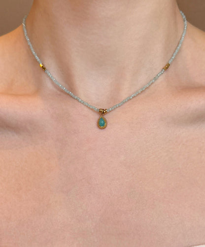 Chic Blue Sterling Silver Alloy Amazonite Grape Beading Pendant Necklace Three-piece set