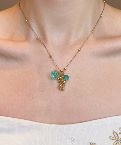 Chic Blue Sterling Silver Alloy Amazonite Grape Beading Pendant Necklace Three-piece set