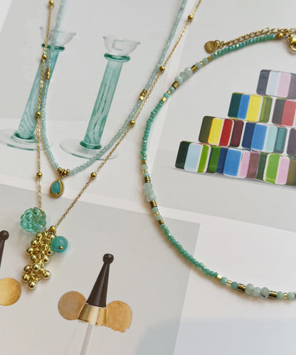 Chic Blue Sterling Silver Alloy Amazonite Grape Beading Pendant Necklace Three-piece set