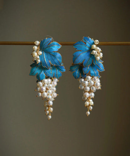 Chic Blue Sterling Silver Overgild Grape Drip Glaze Stud Earrings