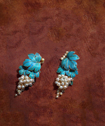 Chic Blue Sterling Silver Overgild Grape Drip Glaze Stud Earrings