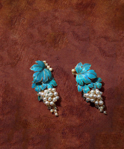 Chic Blue Sterling Silver Overgild Grape Drip Glaze Stud Earrings