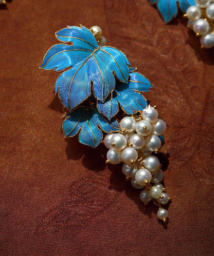 Chic Blue Sterling Silver Overgild Grape Drip Glaze Stud Earrings