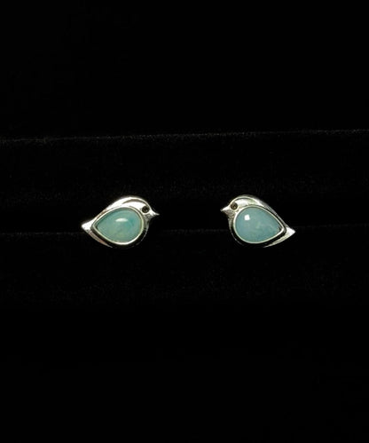 Chic Blue Sterling Silver Turquoise Sparrow Stud Earrings