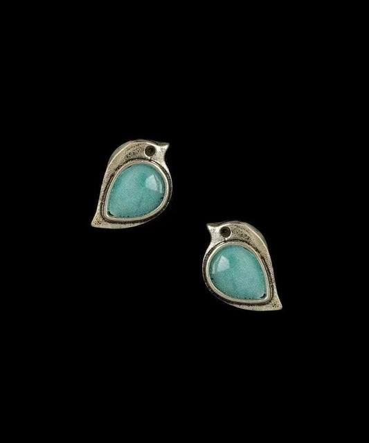 Chic Blue Sterling Silver Turquoise Sparrow Stud Earrings