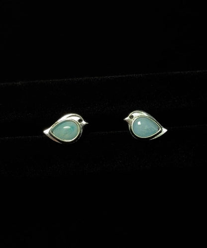 Chic Blue Sterling Silver Turquoise Sparrow Stud Earrings