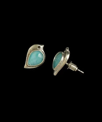 Chic Blue Sterling Silver Turquoise Sparrow Stud Earrings