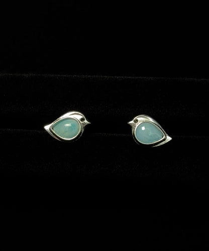 Chic Blue Sterling Silver Turquoise Sparrow Stud Earrings