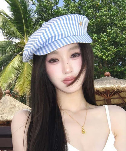 Chic Blue Striped Versatile Beret Hat