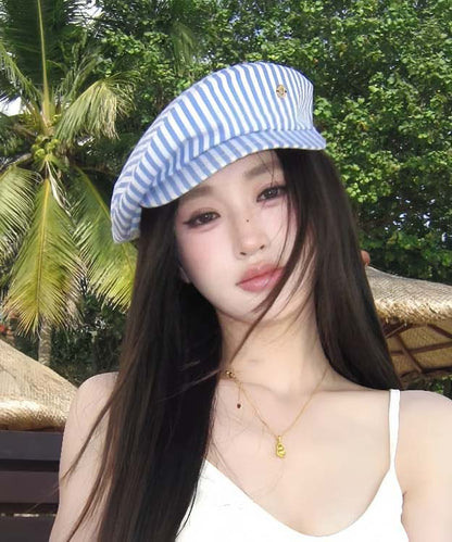 Chic Blue Striped Versatile Beret Hat