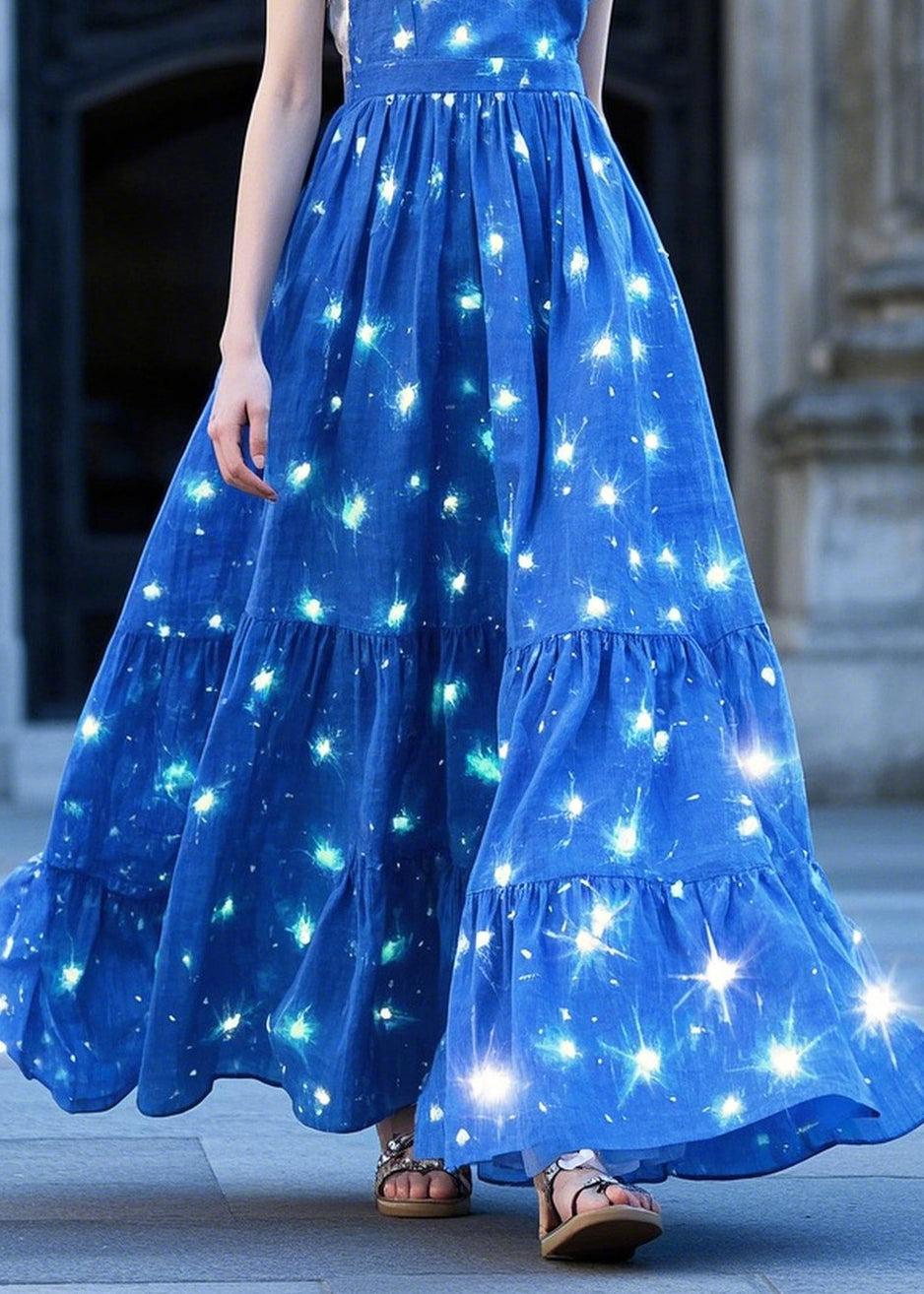 Chic Blue Twinkling Star Print Exra Large Hem Cami Dress Summer