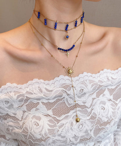 Chic Blue Wenshixing Solar Tassel Layering Alloy Three Piece Set Pendant Necklace