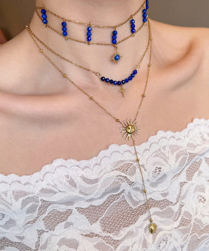 Chic Blue Wenshixing Solar Tassel Layering Alloy Three Piece Set Pendant Necklace