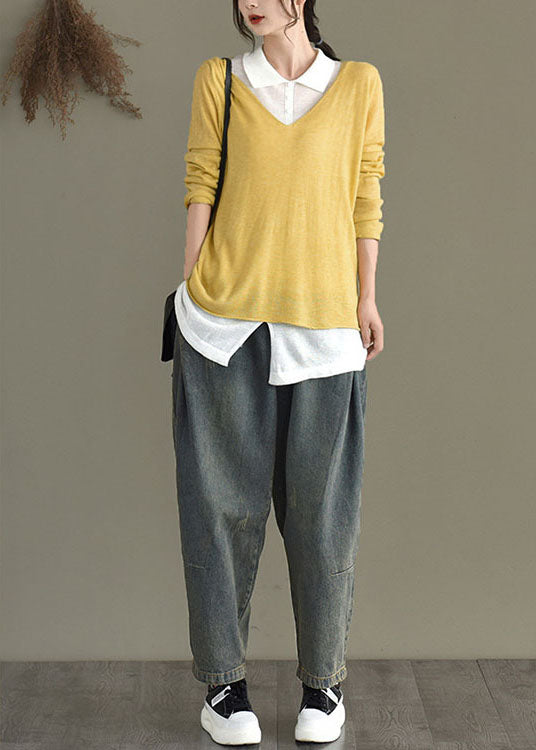 Schicke blaue Retro-Taschen Haremshose aus Denim