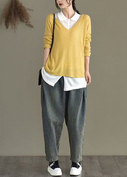 Schicke blaue Retro-Taschen Haremshose aus Denim