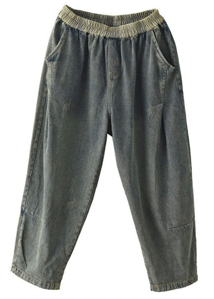 Schicke blaue Retro-Taschen Haremshose aus Denim