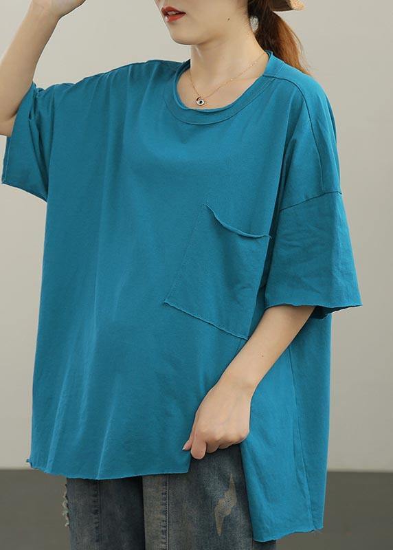 Chic Blue side open Half Sleeve Cotton Summer Top - SooLinen
