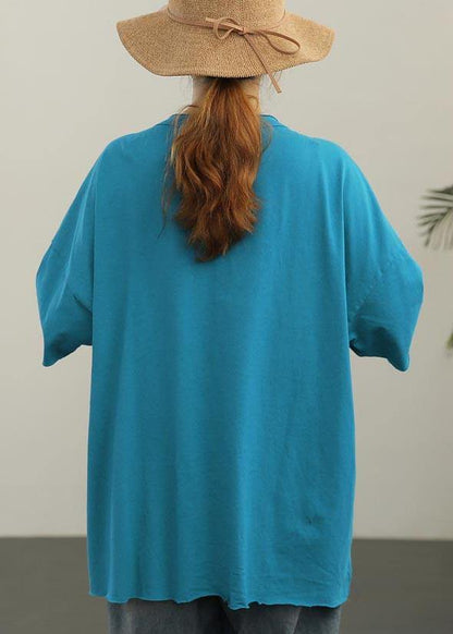 Chic Blue side open Half Sleeve Cotton Summer Top - SooLinen