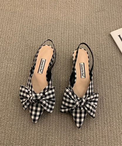 Chic Bow Splicing Big Plaid Chunky Sandals Cotton Fabric