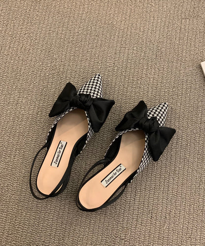 Chic Bow Splicing Big Plaid Chunky Sandals Cotton Fabric