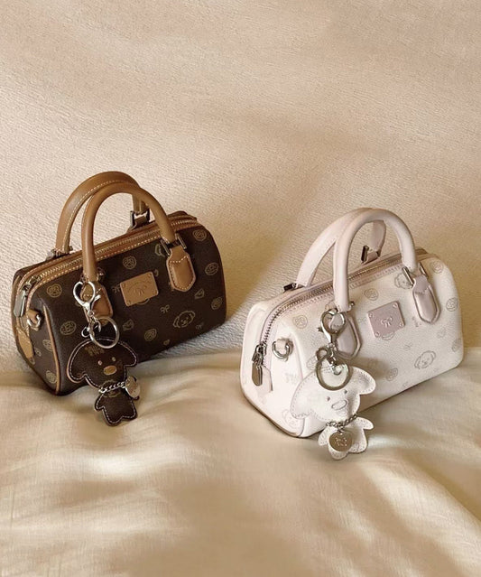 Bolso de mano elegante de piel sintética con estampado de dibujos animados en color marrón