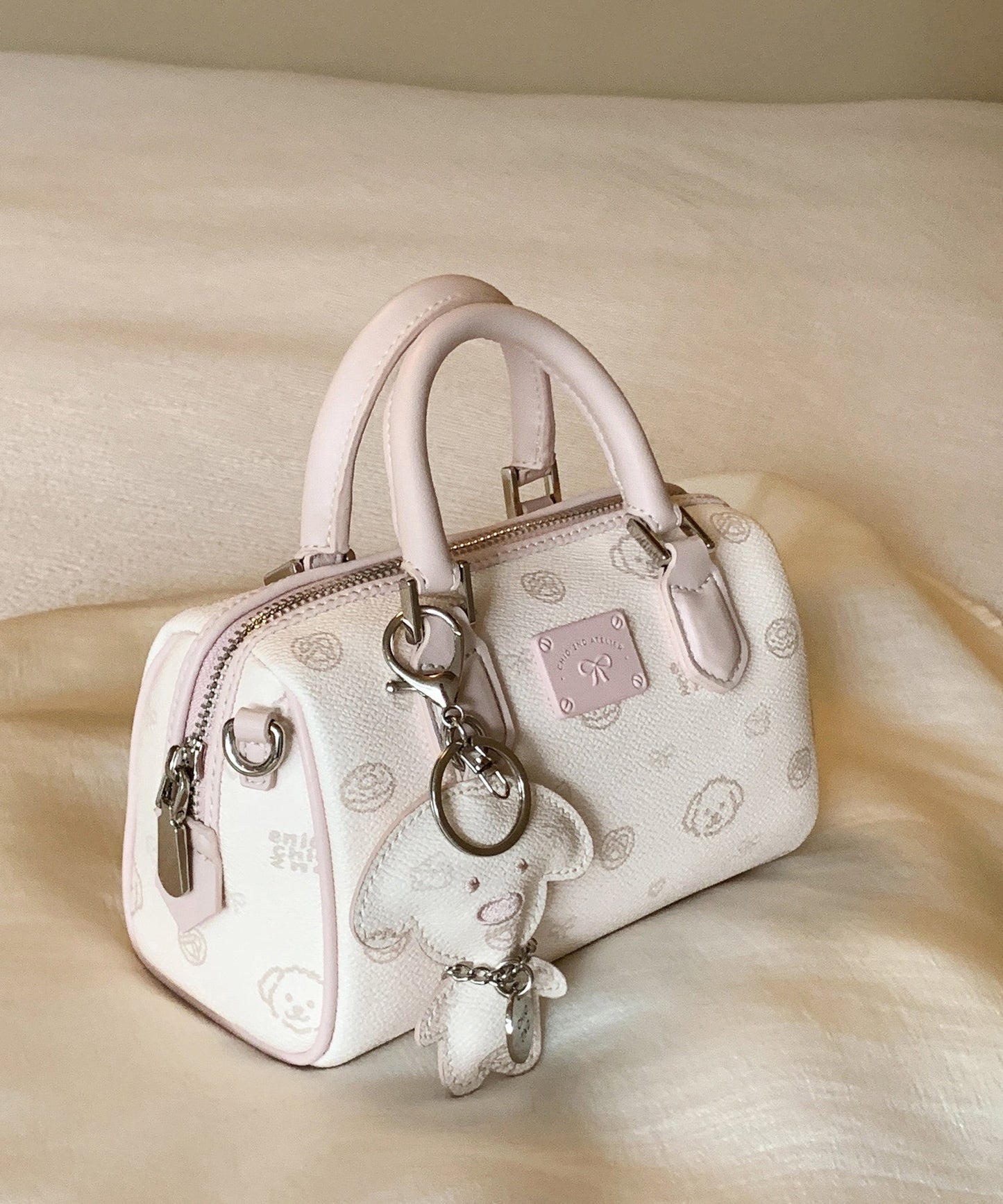 Bolso de mano elegante de piel sintética con estampado de dibujos animados en color marrón