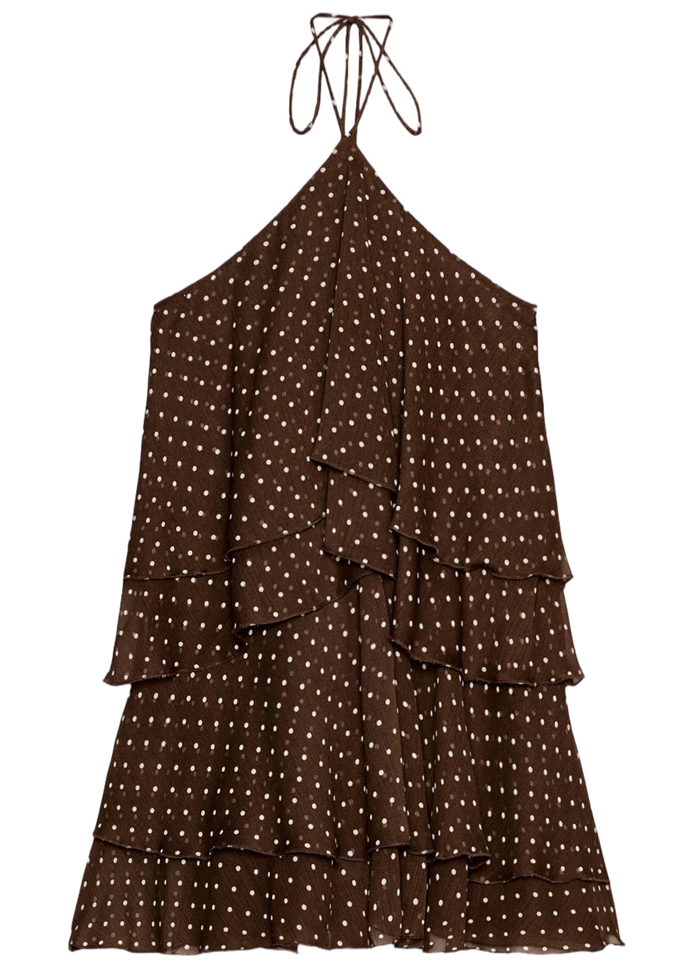 Chic Brown Dot Halter Layered Chiffon Mini Dress Summer