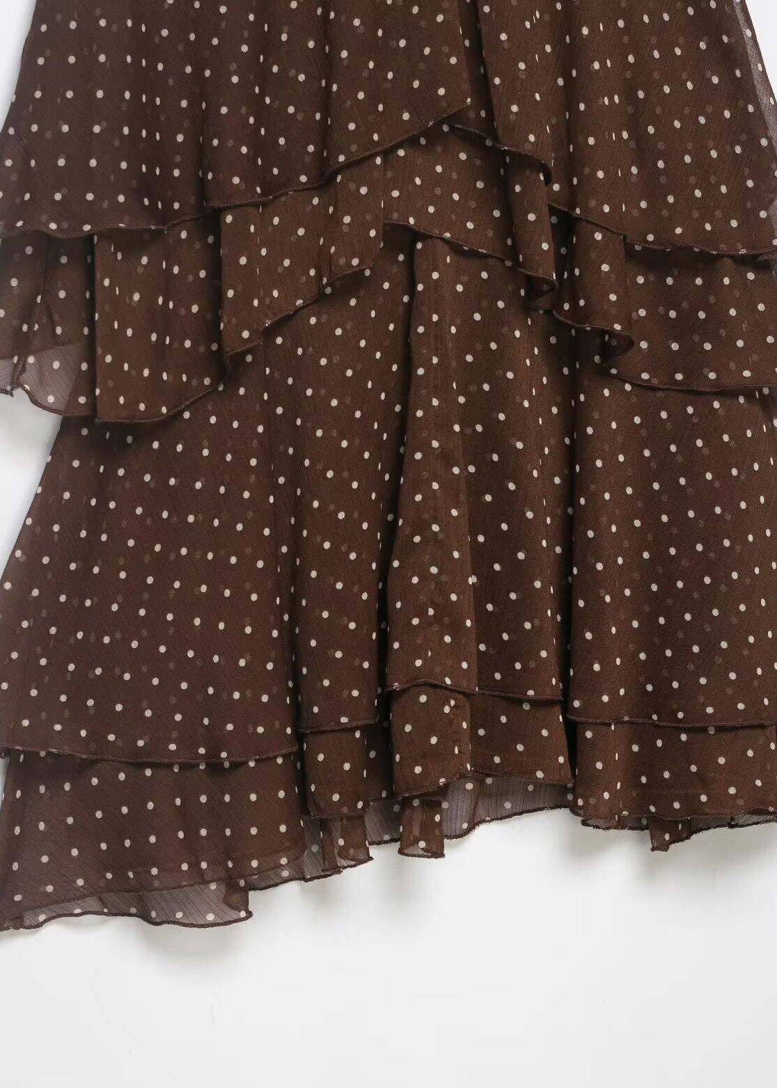 Chic Brown Dot Halter Layered Chiffon Mini Dress Summer