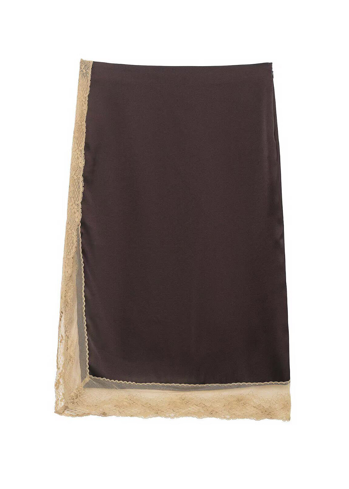 Chic Brown Lace Patchwork Silk Two Pieces Set Summer