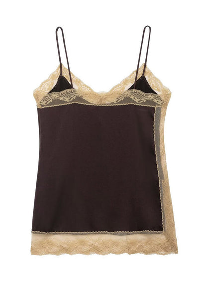Chic Brown Lace Patchwork Silk Two Pieces Set Summer