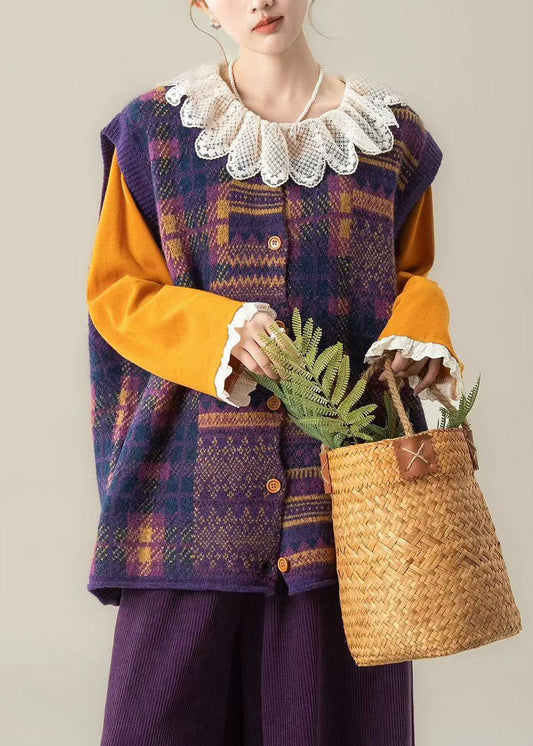 Chalecos de punto con estampado oversize en marrón chic para invierno