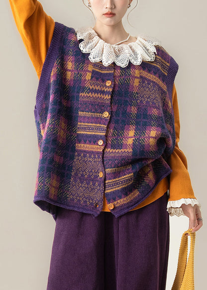 Schicke braune Oversize-Strickwesten mit Print für den Winter