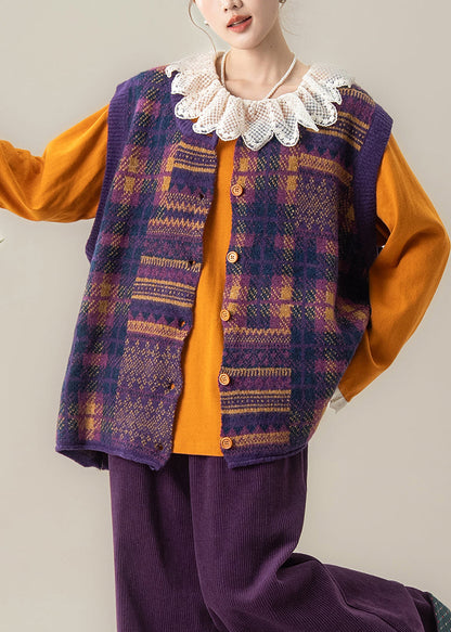 Schicke braune Oversize-Strickwesten mit Print für den Winter