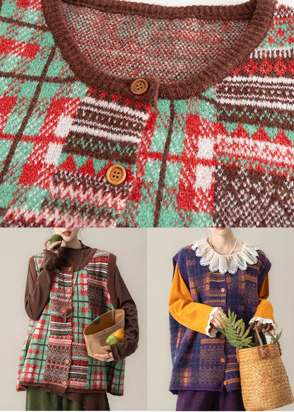 Schicke braune Oversize-Strickwesten mit Print für den Winter