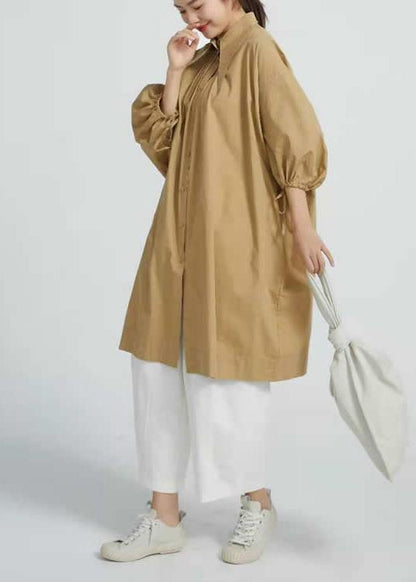 Chic Butterfly Collar Cotton Shirt dress for women Loose Art smock Dresses - SooLinen