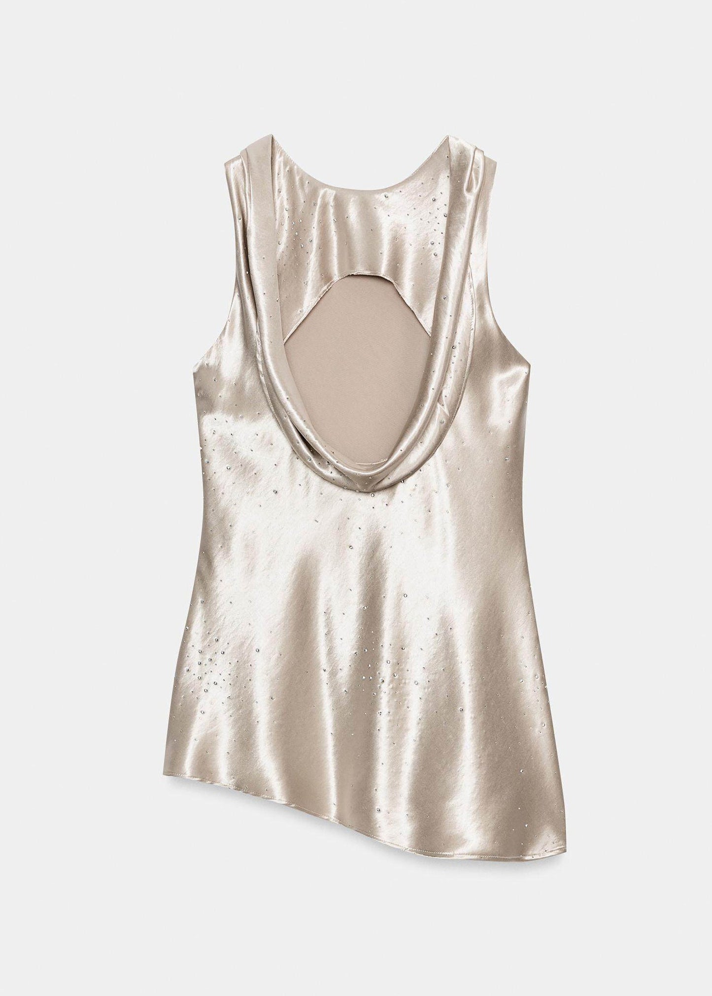Chic Champagne Zircon Asymmetrical Patchwork Silk Top Sleeveless
