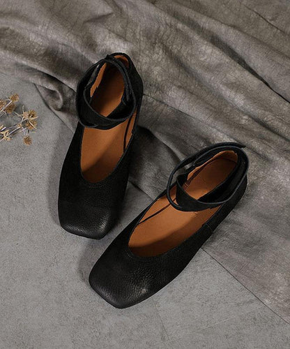 Chic Chocolate Buckle Strap Ballet Flats Shoes Cowhide Leather - SooLinen