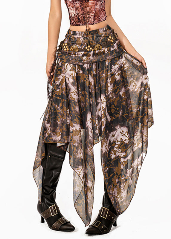 Chic Coffee Asymmetrical Print A Line Skirt