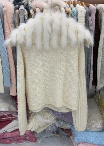 Cárdigan de punto de algodón con cuello de zorro y cremallera de patchwork de color café elegante para invierno