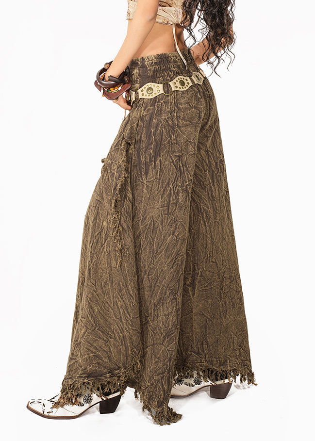Chic Coffee High Waist Tassel Wide Leg Pants Summer