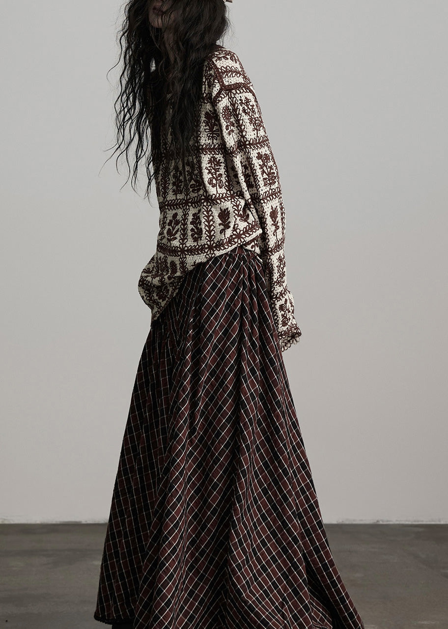 Suéter de punto jacquard con cuello redondo y color café chic para invierno