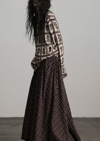 Suéter de punto jacquard con cuello redondo y color café chic para invierno