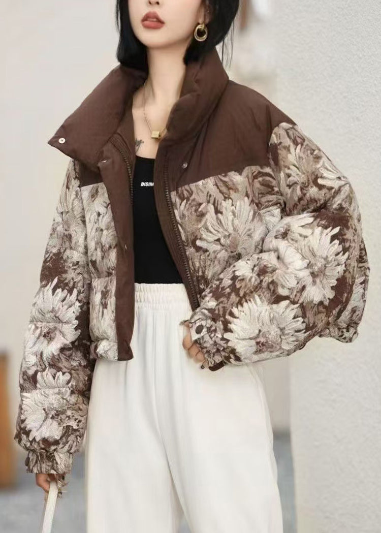 Abrigos acolchados de plumón de pato con cordón y estampado de café chic para invierno