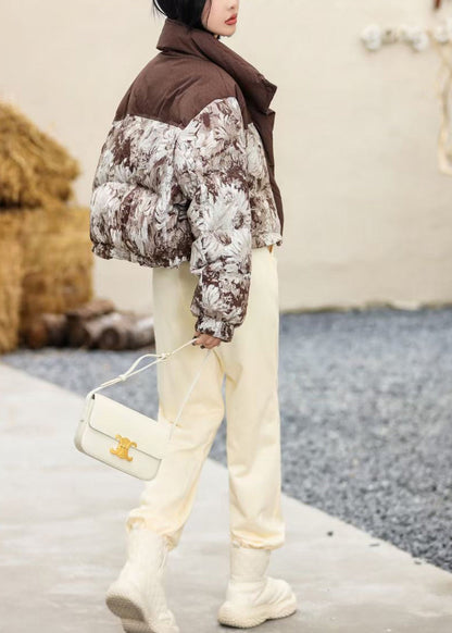 Abrigos acolchados de plumón de pato con cordón y estampado de café chic para invierno