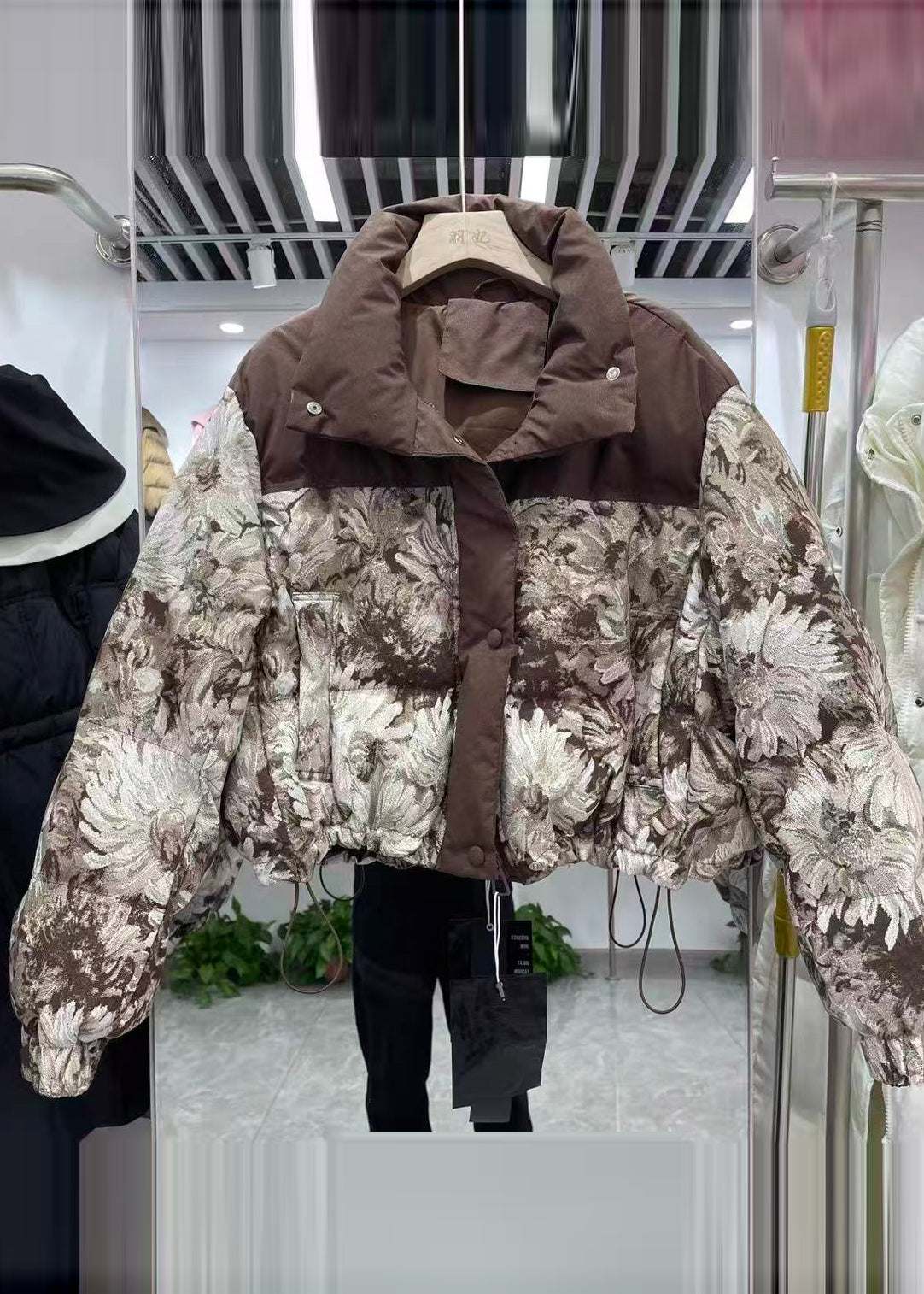 Abrigos acolchados de plumón de pato con cordón y estampado de café chic para invierno