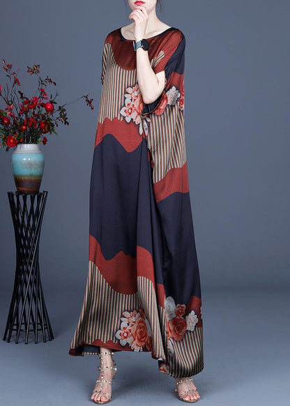Chic Color block Batwing Sleeve Silk Maxi Dresses Summer Spring - SooLinen