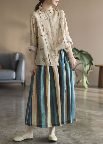 Chic Color stripe Gestreiftes Leinen A-Linie Röcke Frühling