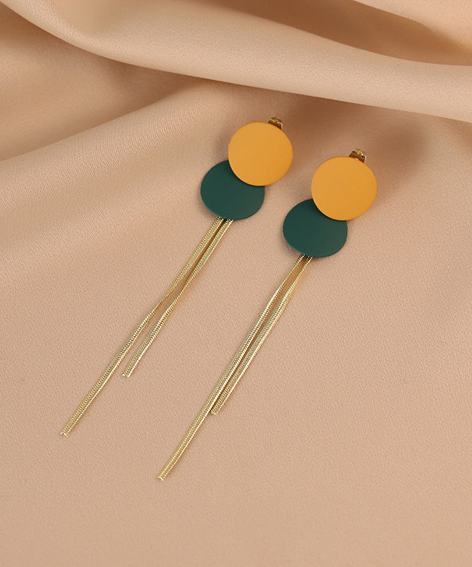 Pendientes circulares con borlas y pintura para hornear de aleación con bloques de colores elegantes
